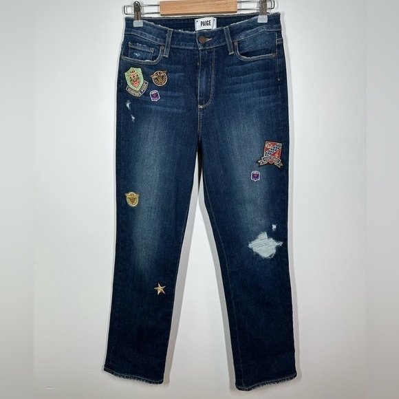 Paige Jacqueline Straight Jeans with Patches  Size 28 - Picture 1 of 7